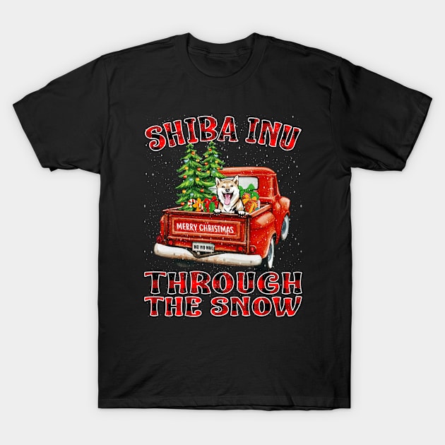 Christmas Shiba Inu Through The Snow Dog Santa Truck Tree T-Shirt by intelus